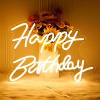 Happy Birthday Neon Sign 42x30cm Light Sign for Birthday Party Decoration USB Powered Kids Gift with Switch(Warm White)