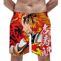 Demon Killer Board Shorts ฤดูร้อน Rengoku Kyojuro อะนิเมะ Vintage Board Shorts กีฬาฟิตเนสสบายกางเกงว่ายน้ำที่กำหนดเอง XS-5XL