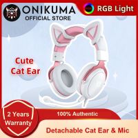 2023 ONIKUMA Headphone Gaming X10ถอดออกได้หูแมวน่ารักหูฟังเล่นเกมส์หูฟังเกม RBG พร้อมไมค์ HD สำหรับเกมส์ PC