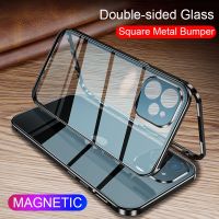 360 Magnetic Adsorption Metal Case For iPhone 14 11 12 13 Pro Max 12 13 Mini Double Sided Glass Cover Camera Lens Protector Film