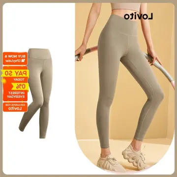 Lovito Summer Plain High Waist Sports Yoga Pants Compression Leggings for  Woman L02044 (Light Blue/Pink/Black/Dark Blue)