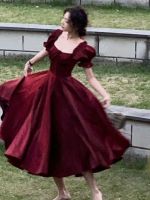 French Vintage Burgundy Evening Party Dress Women 2023 Summer Elegant Romantic Prom Vestidos Korean A-line Graduation Dresses