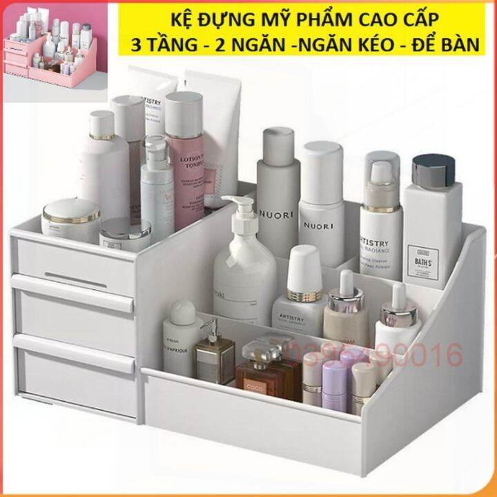 Kệ Đựng Mỹ phẩm đồ dùng để bàn, 3 tầng 2 ngăn kéo tiện dụng, Đựng ...