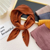 ✕❦۞ Square Scarf Silk Pleated Neck Scarves Headscarf Small Scarves Solid Color Crinkled Hair Scarf Satin Neckerchief 70cm Soft Decor