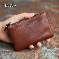 NASVA Mens Genuine Leather Coin Purse Retro Head Layer Cowhide Card Bag Handmade Zipper Female Wallet Key Case Car Key Case