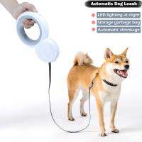 Automatic Retractable Dog Leads with Poop Bag Night Safety LED Lighting Adjustable Lead for Dog Cat Outdoor 3M Pet Traction Rope Collars