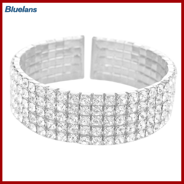 bluelans-ผู้หญิง5แถว-clear-rhinestone-แถบรัดข้อมือกำไลข้อมือเปิดเครื่องประดับเจ้าสาว