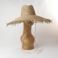 【CW】 2020 womens visor Hollow design edging with straps big eaves seaweed straw hat  beautiful summer hats