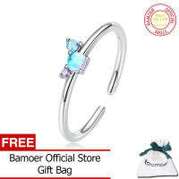 BAMOER แท้925เงินสเตอร์ลิงสีสัน Moonstone แหวนผู้หญิงปรับได้เรียบง่ายออกแบบเครื่องประดับอย่างดีงานแต่งงานของขวัญ SCR824