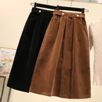 Autumn Winter Womens Skirts High Waist Loose A-Line Skirt Thick Brown Corduroy Skirts Female Casual Midi Skirt Plus Size XL-5XL