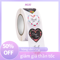 ?【HOT SALE】MUXI 500PCS/ROLL Heart ขอขอบคุณสติ๊กเกอร์ดอกไม้ตกแต่งรูปลอกสติกเกอร์ปิดผนึก