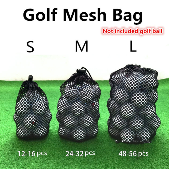 ถุงตาข่ายใส่ของสำหรับเล่นกอล์ฟทำจากไนลอนสีดำ-ถุงใส่ลูกกอล์ฟกระเป๋าใส่ลูกกอล์ฟขนาด16-32-56