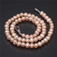 Elegant Oblate Natural Pink Pearls Necklaces Fine Jewelry Baroque Freshwater Pearls Beaded Chain For Women Gifts Chocker Wedding