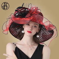 ผู้หญิง Organza หมวกสีแดงงานแต่งงาน Fascinators สง่างามปีกกว้าง Fedora Kentucky Derby หมวกปาร์ตี้อย่างเป็นทางการโบสถ์หมวกสตรี