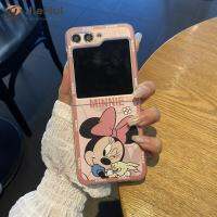 JieHui สำหรับ Samsung Z Flip5 PC Frosted White Mickey Minnie เคสโทรศัพท์แฟชั่น