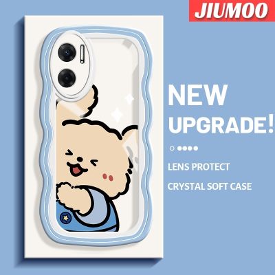 เคส JIUMOO สำหรับ Xiaomi MI Xiaomi MI Redmi 10 5G Note 11E 5G Redmi 11เคสการ์ตูนสุดสร้างสรรค์ลายลูกสุนัขแฮปปี้สีสันสดใสเคสโทรศัพท์โปร่งใสกันกระแทกเคสครีมซิลิโคนแฟชั่นน่ารักเลนส์กล้องถ่ายรูปเคสป้องกันแบบใส