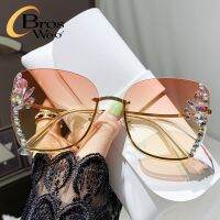 (Bros Woo) แว่นตากันแดด Rhinestone แฟชั่นเกาหลีใหม่สำหรับผู้หญิง UV Protection Luxury Diamond Glasses