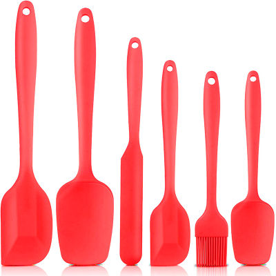 6 Piece Silicone Pastry Spatula Set Non-Stick Rubber Spatula Set Heat-Resistant Spatula Kitchen Utensils Set for Baking