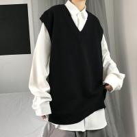 Men Sweater Vest V Neck Solid Color Sleeveless All Match Spring Sweater for School Male Pullovers Mens Clothing Streetwear