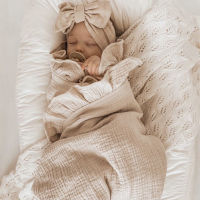 INS Ruffled Muslin Baby Swaddle ผ้าห่มสำหรับทารกแรกเกิดผ้าปูที่นอนอินทรีย์อุปกรณ์เสริมทารกแรกเกิดรับผ้าห่ม Cotton