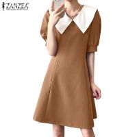 COD DSTGRTYTRUYUY ZANZEA Women Holiday Elegent A-Line Sundress Puff Sleeve Summer Holiday Beach Dress