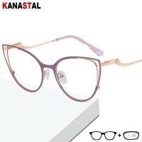 {Paopao glasses} ผู้หญิง Blue Light Blocking แว่นตาโลหะ Bicolor Cat กรอบแว่นตาแว่นตาคอมพิวเตอร์สายตาสั้น Hyperopia Glasses1.56