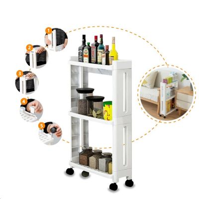 ชั้นวางของในที่แคบ 3 ชั้น พร้อมล้อลาก 3-Tier Kitchen Storage Rack Bracket Shelf Slim Tower Movable ขนาด 13.8x40x65 CM. ราคาพิเศษ