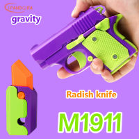 IP แรงโน้มถ่วง Mini1911ปืนพกหัวไชเท้าของเล่นมีดหัวไชเท้าเรืองแสงไม่สามารถยิงได้