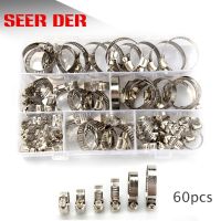 60pcs Stainless Steel Adjustable Drive Hose Clamp Fuel Line Worm Size Clip Hoop Hose Clamp
