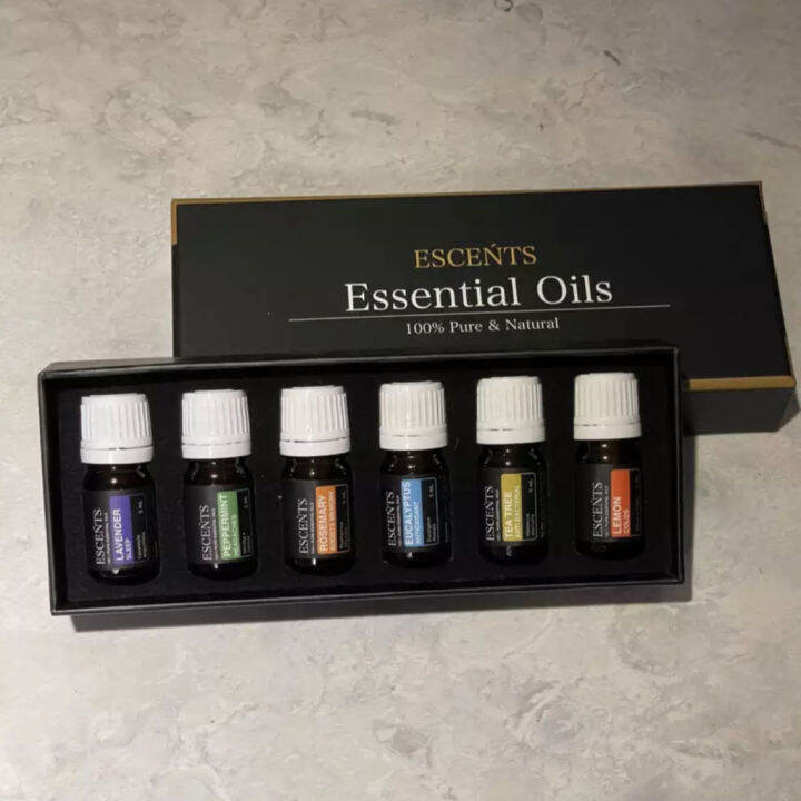 Essential Oils Gift Set of Six (6) 100 Pure and Natural; Diffuser; Aromatherapy; eScents Oil