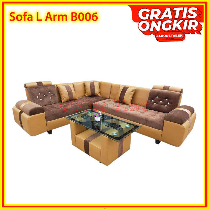 SOFA L ARM B006 + MEJA ORIGINAL BERGARANSI (Sofa Sudut, Kursi Ruang ...