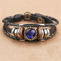12 Zodiac Signs Constellation Charm Bracelet for Women Vintage Handmade Multilayer Weave Snap Button Leather Bracelet Charms and Charm Bracelet