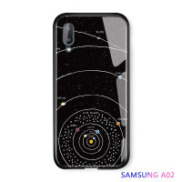 UCUC เคสโทรศัพท์เคสสำหรับ Samsung Galaxy A02/ M02ปลอก SamsungA02การ์ตูนหรูหราเคสมือถือ เคสโทรศัพท์ เคสสาวดวงจันทร์ Sun Space นักบินอวกาศ NASA Galaxy Glossy กระจกเทมเปอร์กลับ Soft Edge เคสโทรศัพท์