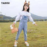 YADOU Kids Girls denim bib suit girls two-piece suit