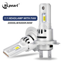 NLpearl หลอดไฟไฟหน้ารถมอเตอร์ไซค์แบบ Led H7 1คู่20000Lm ไฟฉายคาดศีรษะสว่างมาก3570Smd หลอดไฟไฟหน้ารถมอเตอร์ไซค์แบบ Led รถยนต์ขนาดเล็กไร้สายพร้อมพัดลม6000K แสงหมอกสีขาว1:1ออกแบบปลั๊กและเล่น