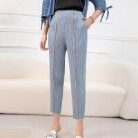 Miyake fold slacks women fall 2022 new article of tall waist bump color stitching show thin straight feet nine minutes of pants