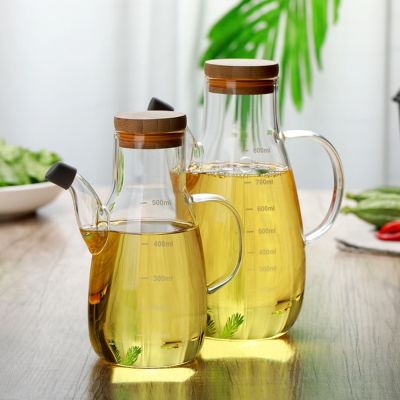 500/800ml Cooking Seasoning Bottle Dispenser Glass Olive Oil Sauce Vinegar Pot Bottles with Handle Lid Kitchen Cooking Container