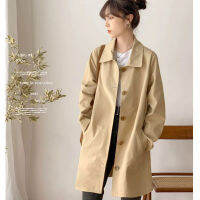 Casual Single Breasted Windbreaker สำหรับผู้หญิงเกาหลีแฟชั่นหลวมกลางความยาว Trench Coat Ins ยอดนิยม Cardigan Outerwear