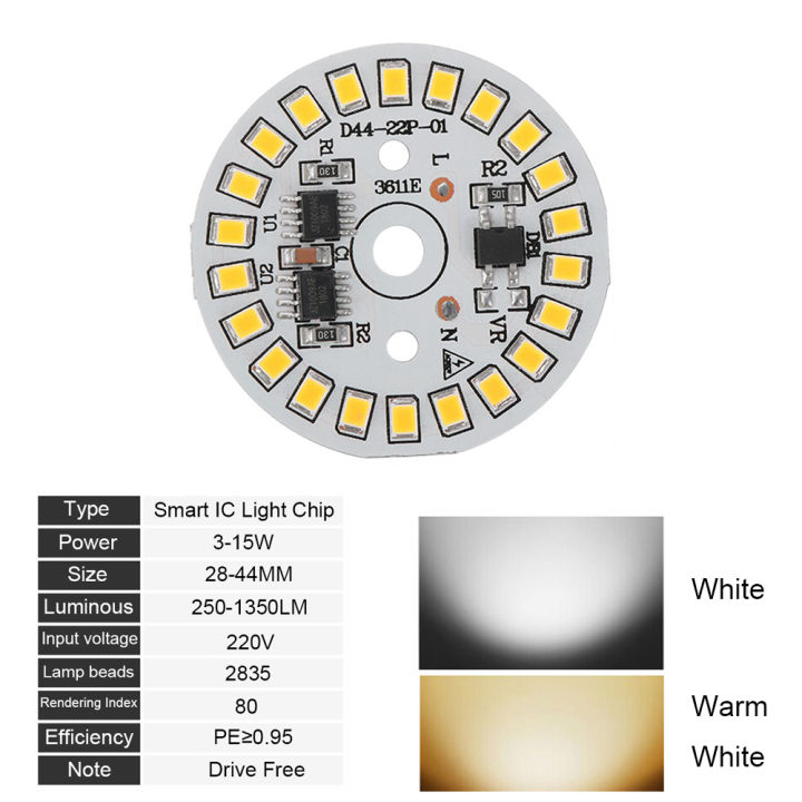 1pcใหม่อบอุ่นสีขาว-สีขาวac220v-15w-12w-9w-7w-6w-5w-3wแผ่น2835เอสเอ็มดีledชิพหลอดโคมไฟbean