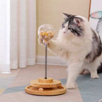 Wooden Interactive Cat Toy for Indoor Roller Exerciser Leaking Cats Food Feeder with Teaser Ball Puzzle Toy for Fun Training