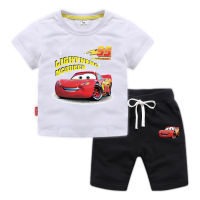 Lightning McQueen ชุดสูทกางเกงขาสั้นเสื้อแขนสั้นลายการ์ตูนใหม่สำหรับฤดูร้อนของเด็กผู้ชายเสื้อยืดหญิงสไตล์เกาหลีผ้าฝ้าย2ชิ้นชุด0000เด็กแบบแฟชั่นลำลอง