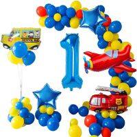 98 Pieces Car Airplane Building Themed Red Yellow Blue Balloon Foil Number 0-9 Birthday Party Balloons Baby Shower Decorations