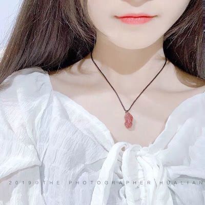A Mian Transshipment Lifeyear Natural Strawberry Crystal Pixiu Woven Cord Pink Crystal Lovely Gift Womens Necklace L2LI