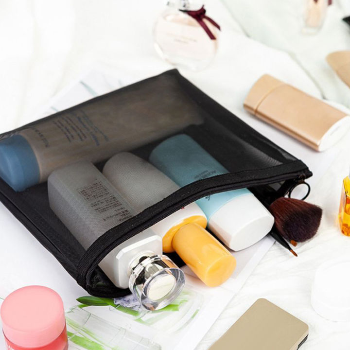 chuimou-3ชิ้น-ชุดโมเดิร์นเรียบง่ายกระเป๋าเก็บของเครื่องสำอางสำหรับท่องเที่ยวตาข่ายดำผ้ากอซ-tas-kosmetik-มีถุงซักผ้า