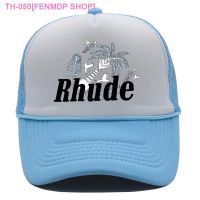 ♟﹍❦ Trendy summer mens and womens peaked caps street American sun hats high-end letter RHUDE printed truck baseball caps