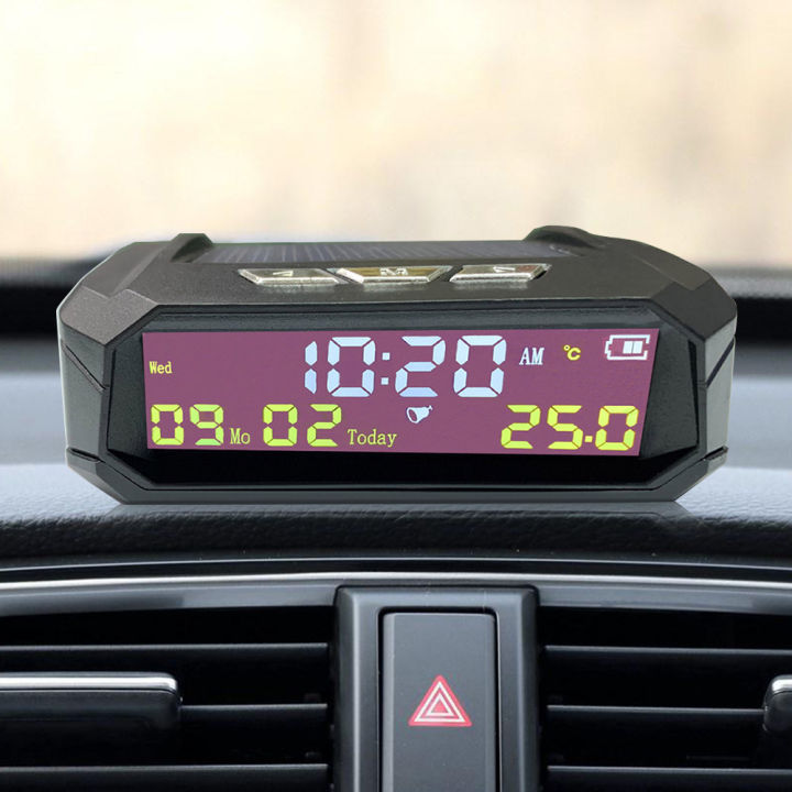 tpms-ดูนาฬิกาดิจิตอลพลังงานแสงอาทิตย์ที่มีจอแอลซีดีเวลาวันที่ในรถแสดงอุณหภูมิ