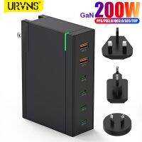 T017 URVNS 200W เครื่องชาร์จติดผนัง GaN 6-พอร์ต USB C 100W 60W อะแดปเตอร์สำหรับ MacBook Pro/air iPhone 14 13