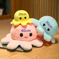 [Free Gift]50 colors Kids Toy 40cm/30cm Octopus Doll Big Octopus 40cm Double-sided Reversible Flip Doll Octopus Plush Birthday Gift for Kids Girls
