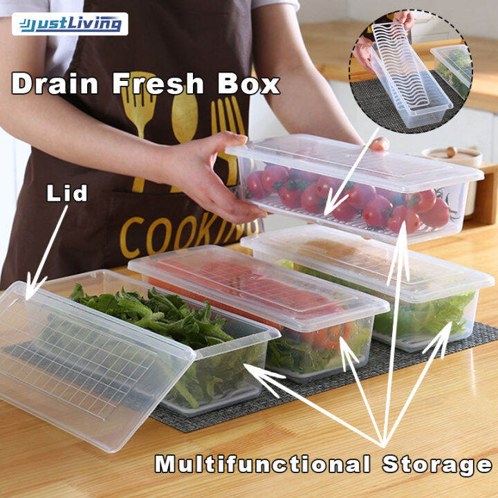 JustLiving Kitchen Rectangular Refrigerator Drainage Storage Box ...