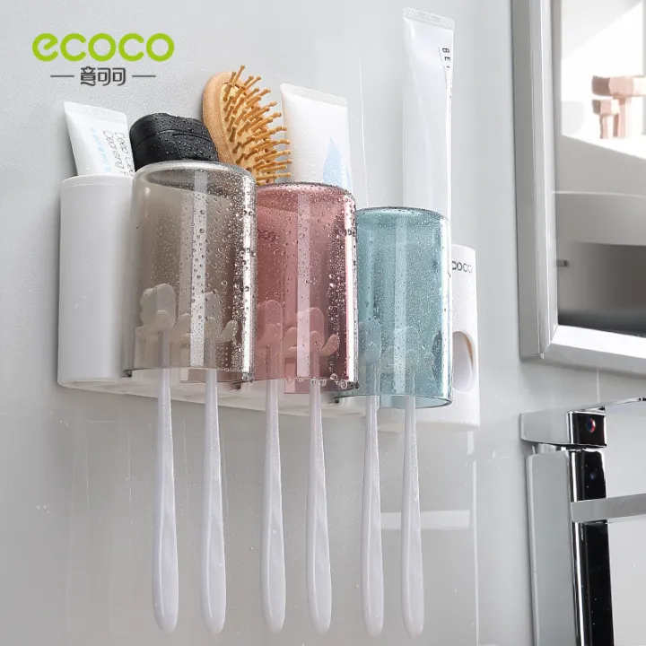 พร้อมส่ง-ถ้วยน้ำยาบ้วนปากใสแบบไม่ต้องเจาะรูถ้วยแปรงสีฟันชั้นวางติดผนังกล่องเก็บของที่ใส่แปรงสีฟันสามถ้วย